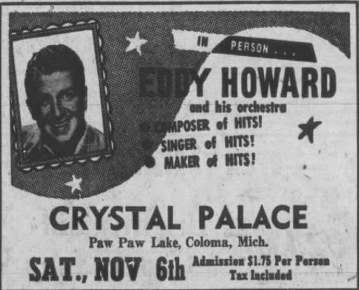 Crystal Palace Ballroom at Paw Paw Lake - 05 Nov 1954 Ad (newer photo)